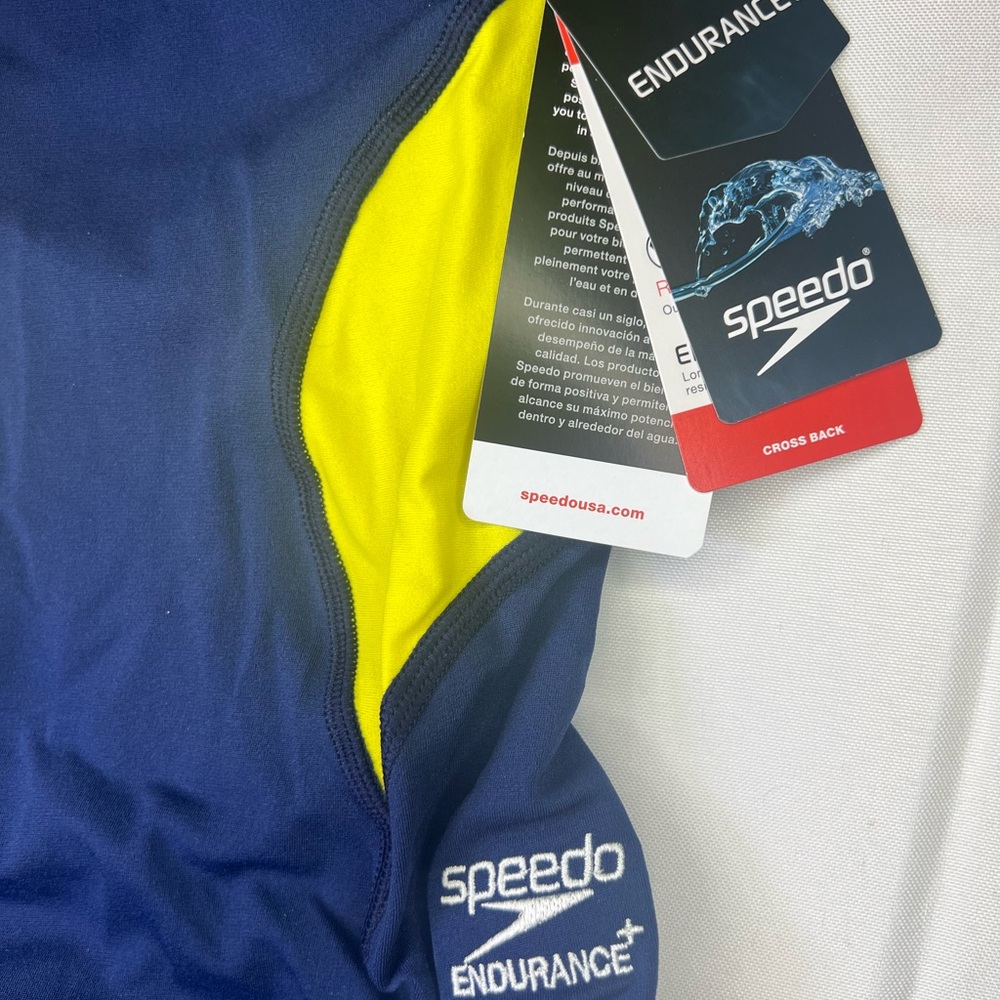 Women’s Speedo Endurance+ Navy and Yellow Swimwear size 6/32 - NWT‎